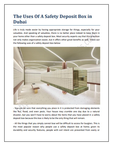 The Uses Of A Safety Deposit Box in Dubai
