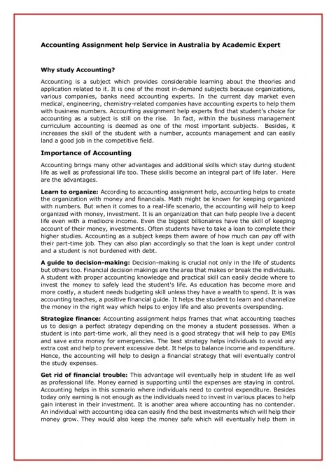 Accounting Assignment help Service in Australia by Academic Expert
