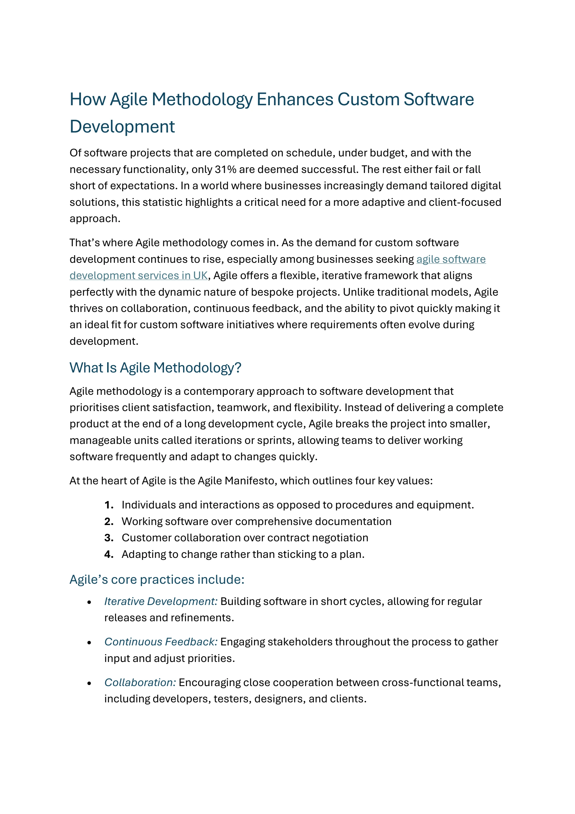 How Agile Methodology Enhances Custom Software Development