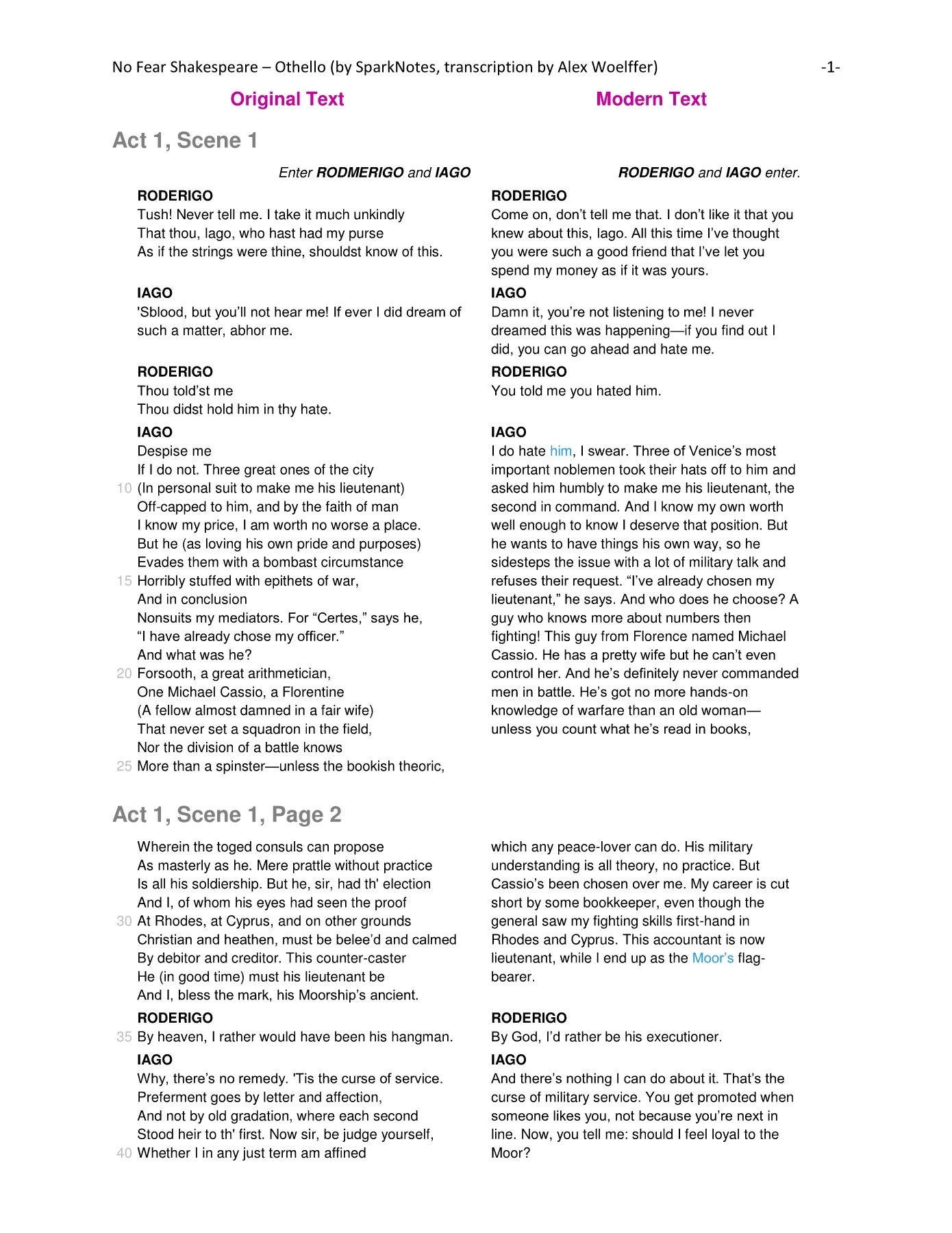 OTHELLO modern translation