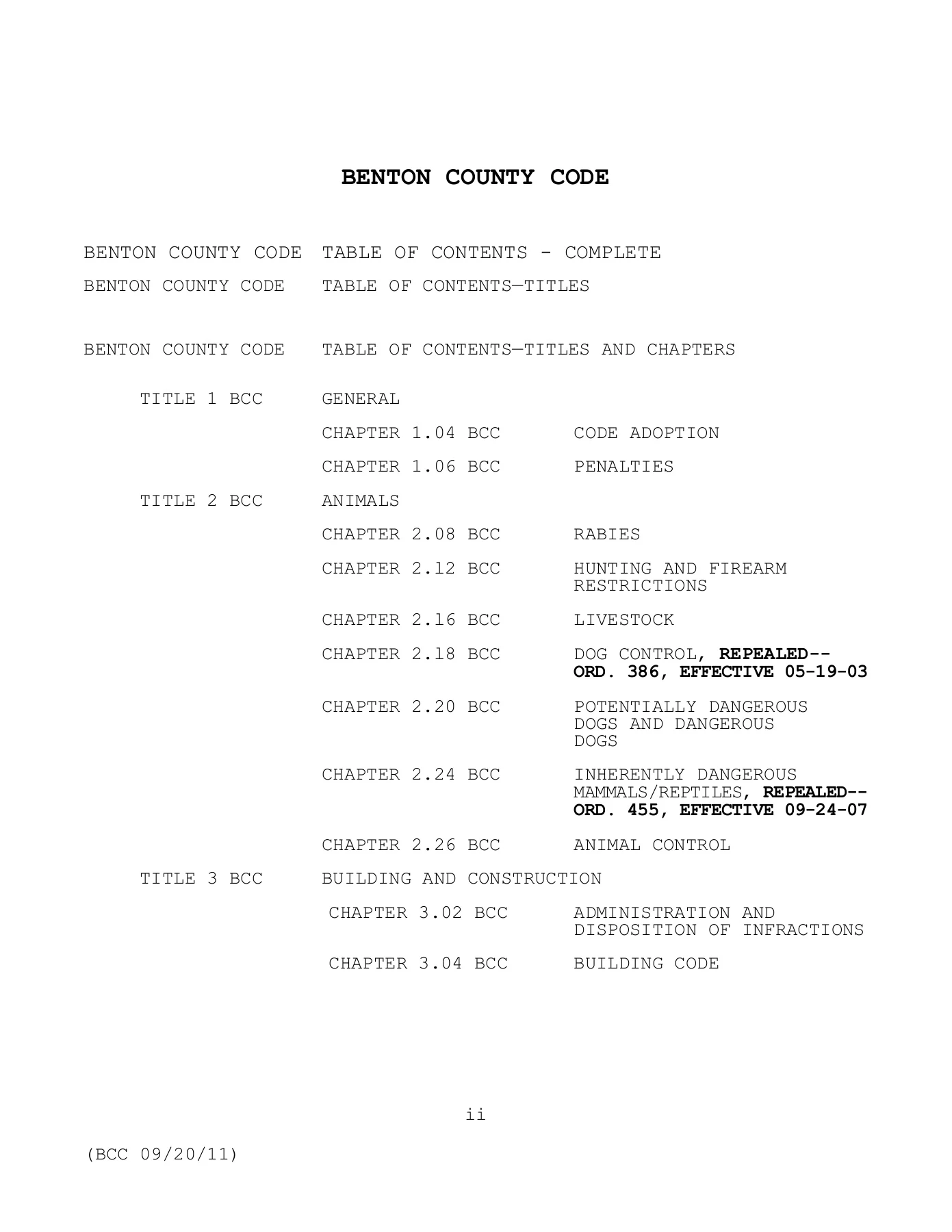 BENTON COUNTY CODE