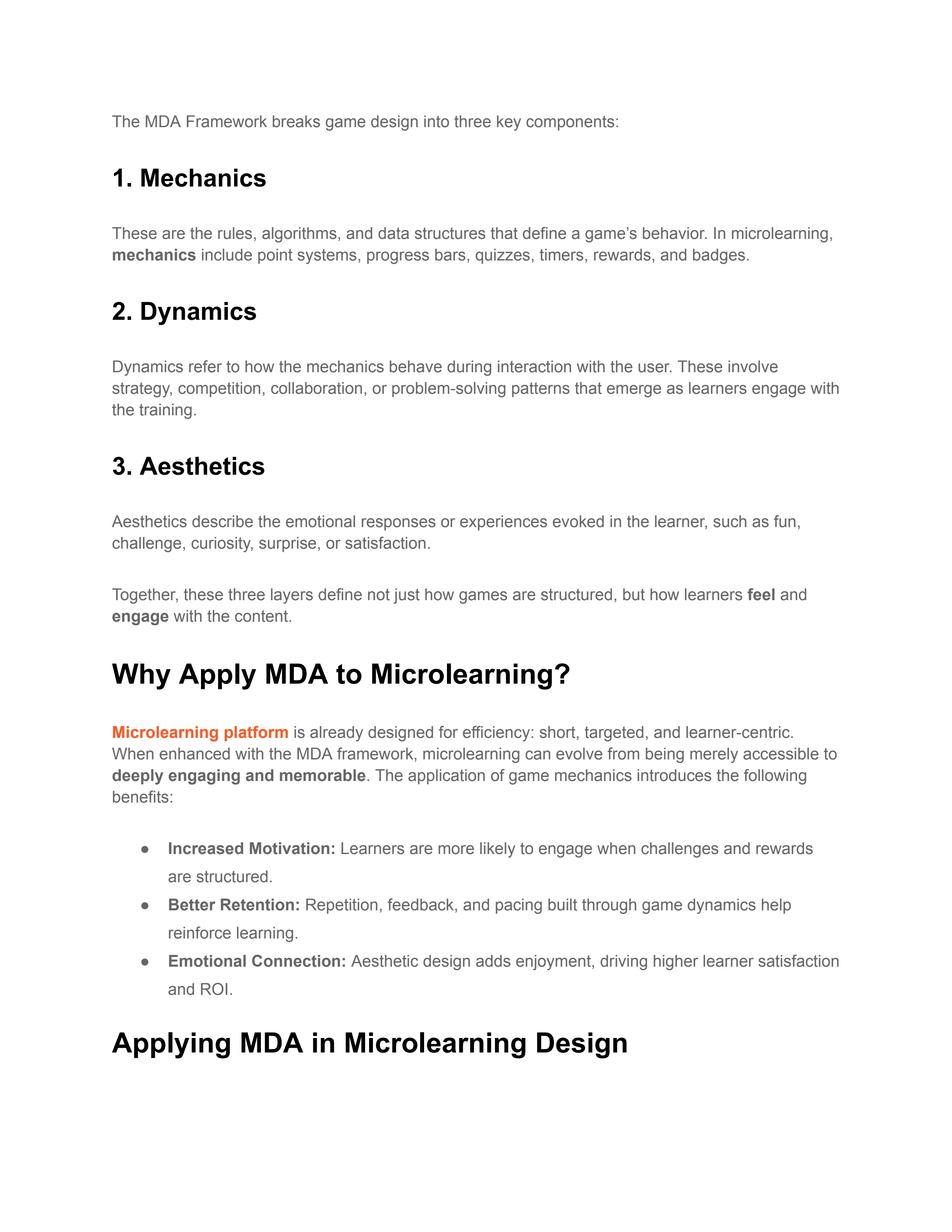 How the MDA Framework Enhances Microlearning Experiences