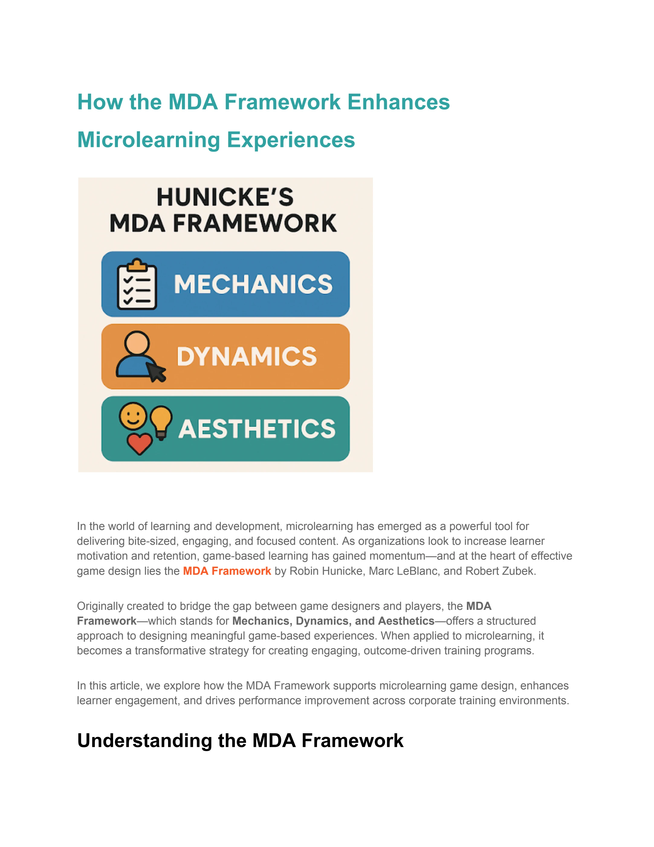 How the MDA Framework Enhances Microlearning Experiences