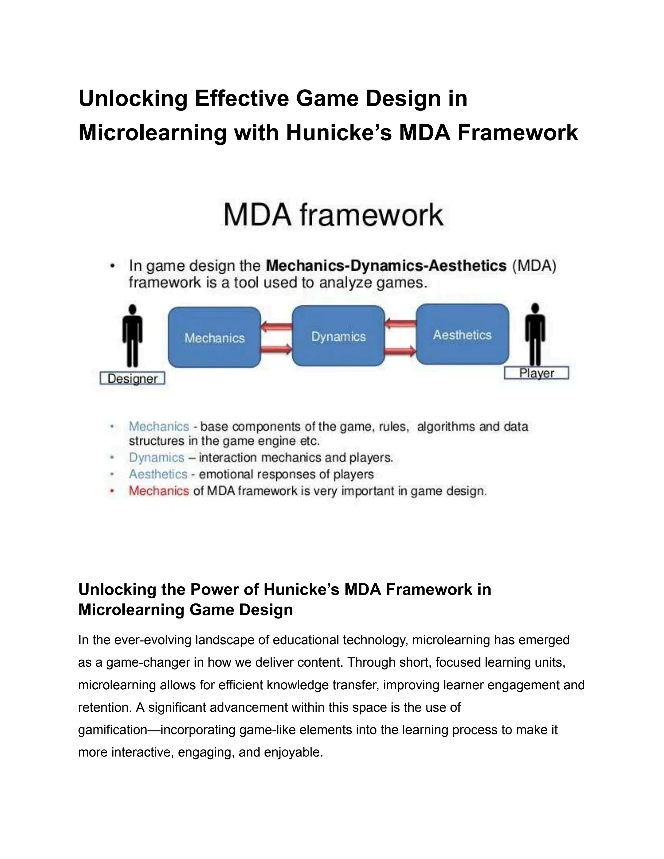 Unlocking Effective Game Design in Microlearning with Hunicke’s MDA ...