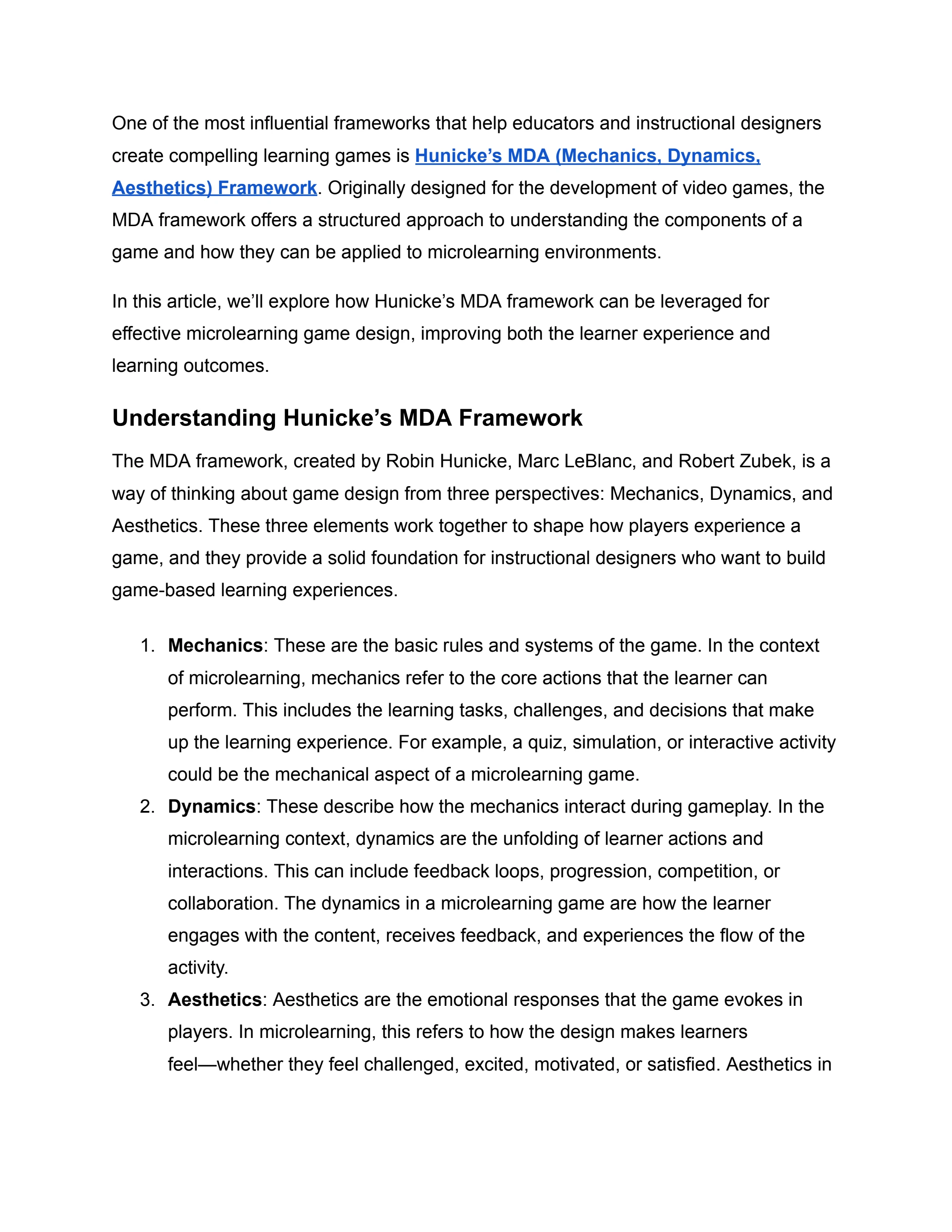 Unlocking Effective Game Design in Microlearning with Hunicke’s MDA ...