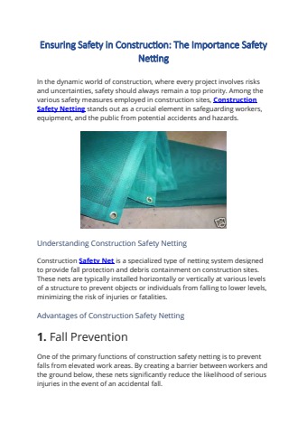 Ensuring Safety in Construction: The Importance Safety Netting