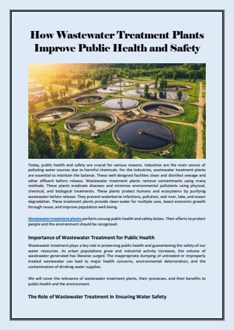 How Wastewater Treatment Plants Improve Public Health and Safety ...