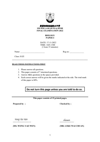 S1 BIO FINAL P4 (EXTENDED) - PLHS Library Flip PDF | AnyFlip