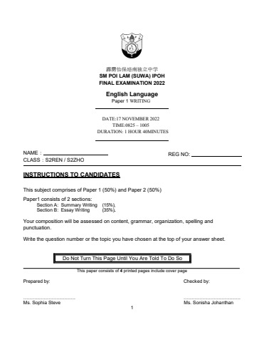 S2 UEC ENG P1 - PLHS Library Flip PDF | AnyFlip