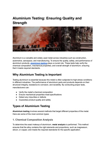 Aluminium Testing: Ensuring Quality and Strength