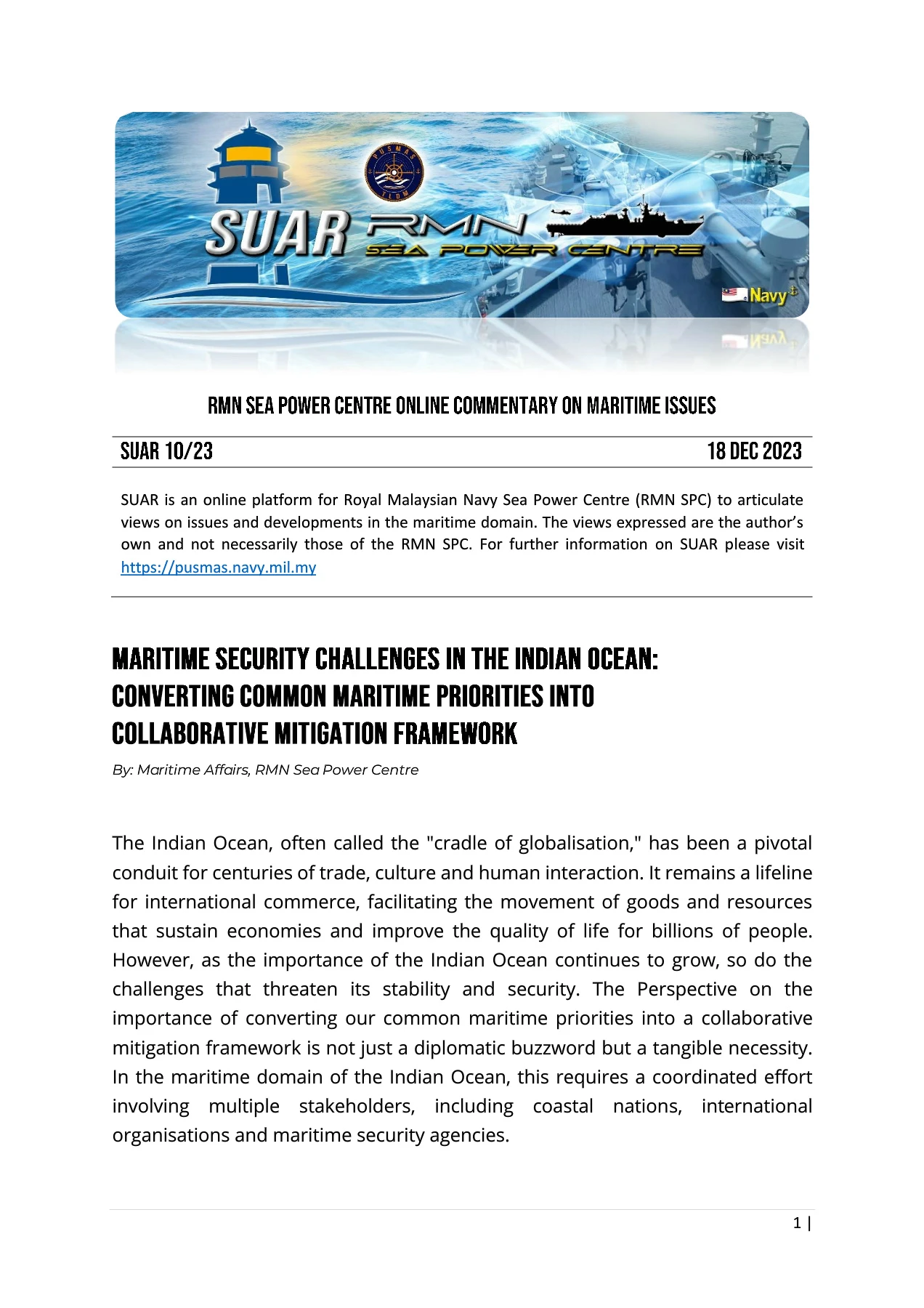 SUAR 10 MARITIME SECURITY CHALLENGES IN THE INDIAN OCEAN CONVERTING ...