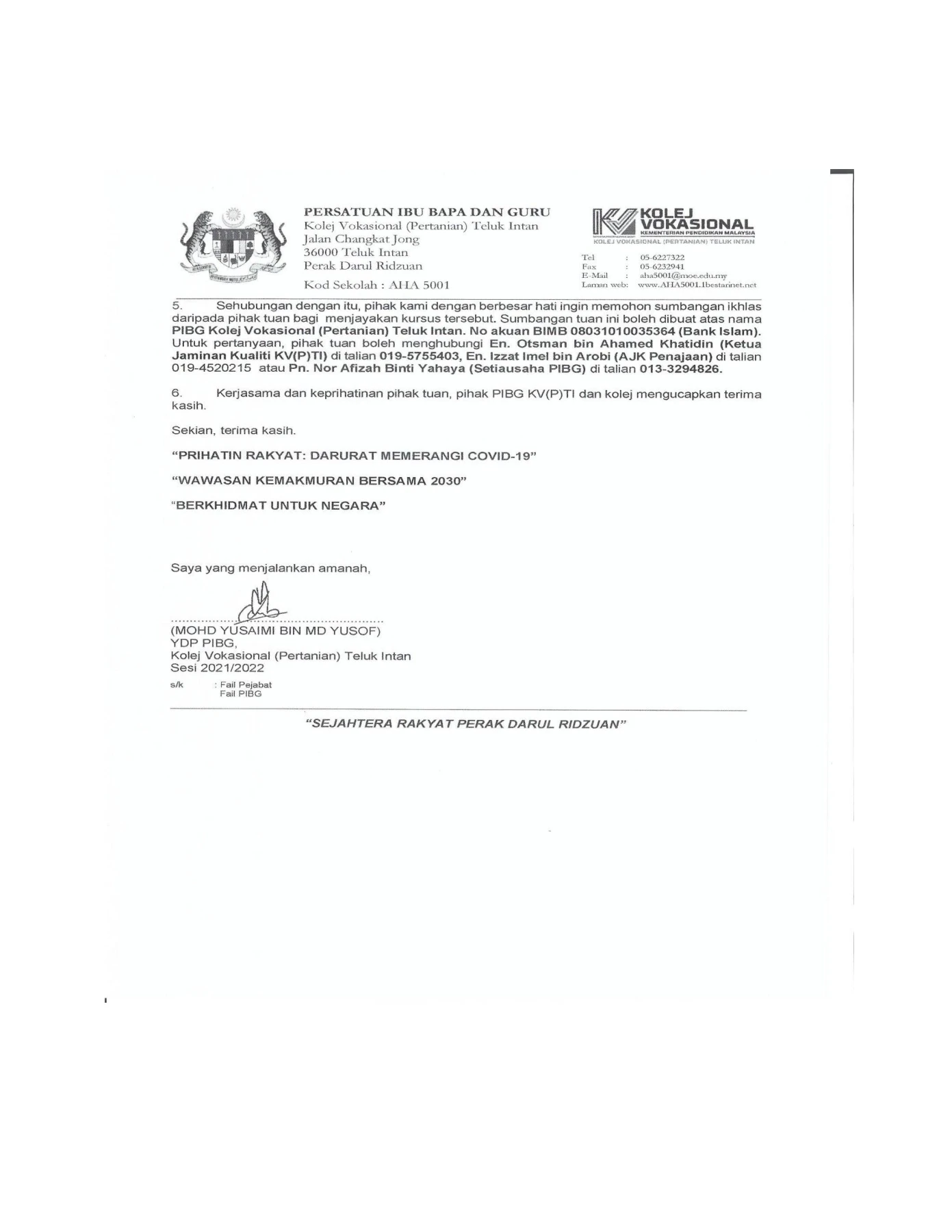 Contoh Surat Rasmi Permohonan Sumbangan Kewangan