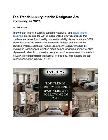 Top Trends Luxury Interior Designers Are Following in 2025