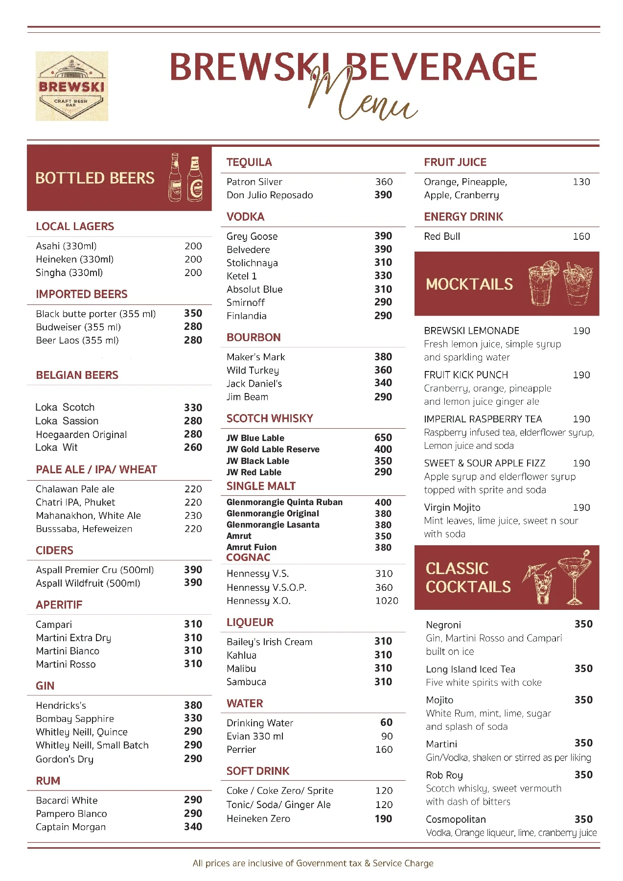 Brewski Menu