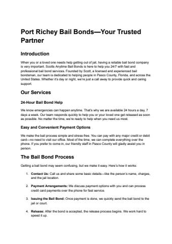 Professional Port Richey Bail Bonds with Fast Response