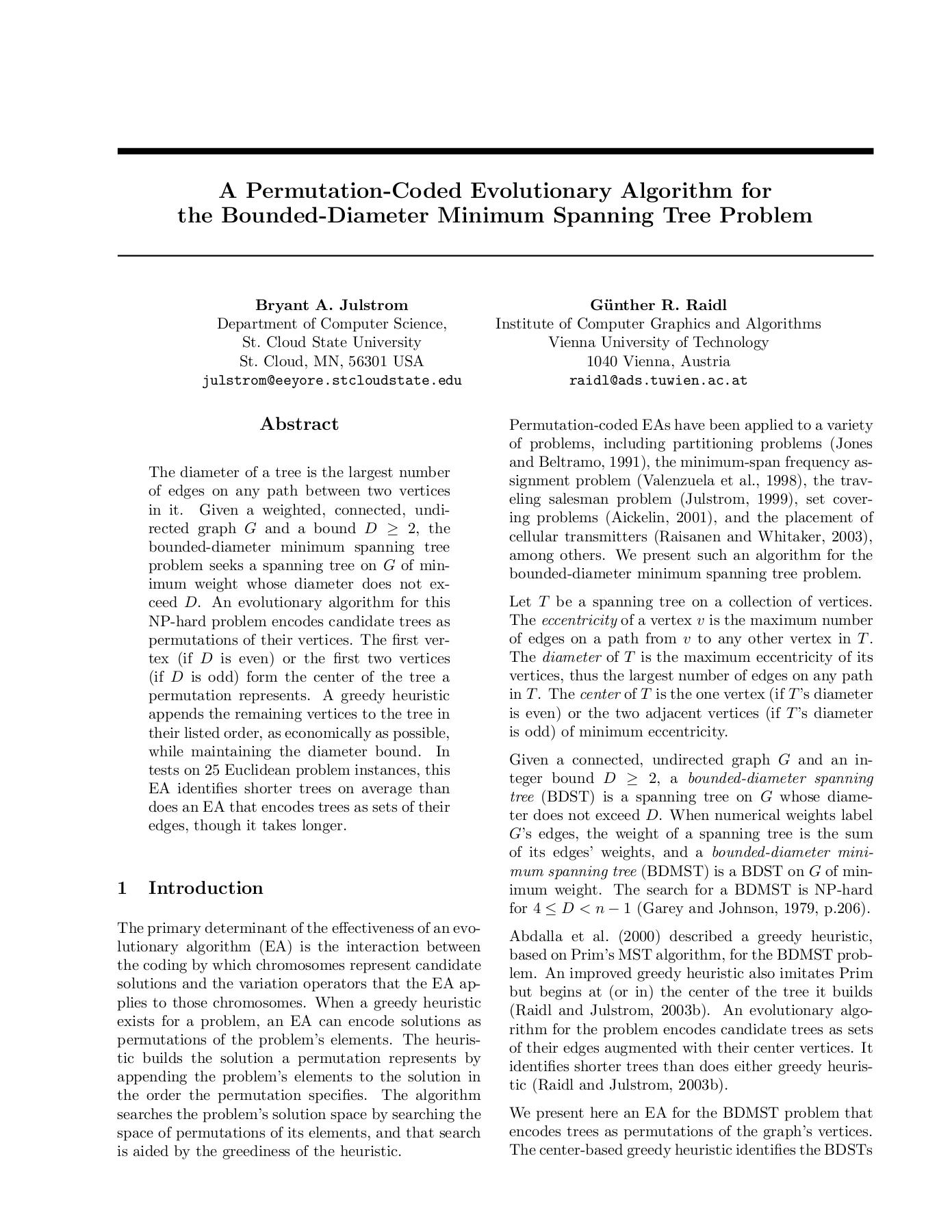 A Permutation-Coded Evolutionary Algorithm for the Bounded ...
