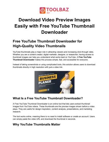 Download Video Preview Images Easily with Free YouTube Thumbnail Downloader