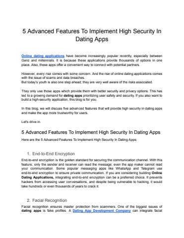 5 Advanced Features To Implement High Security In Dating Apps - Online Security For Online Dating