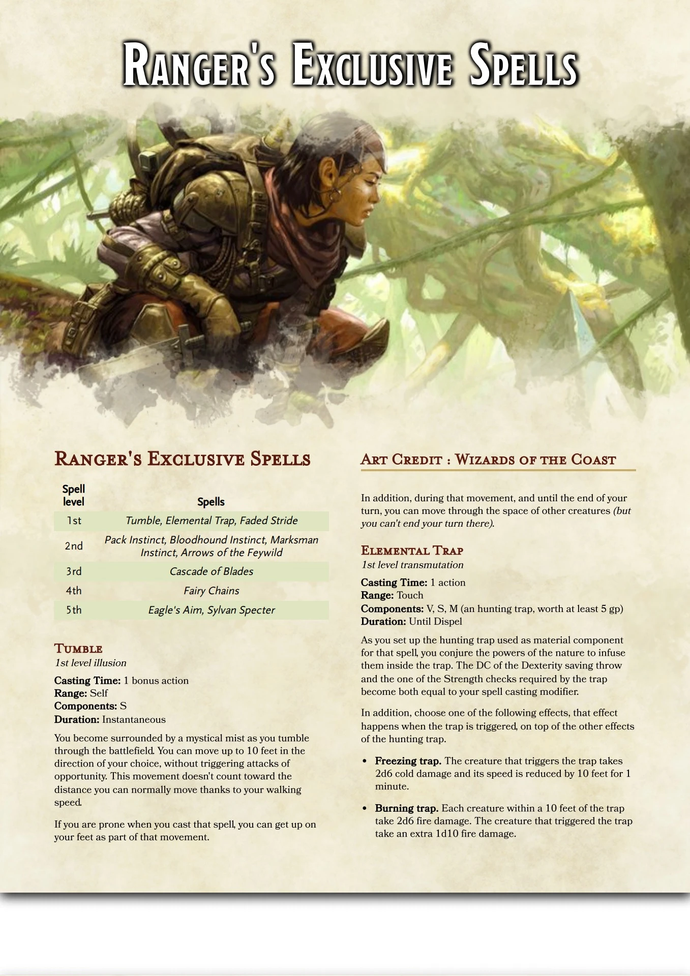 Spell Modifier For Rangers Ranger's Exclusive Spells