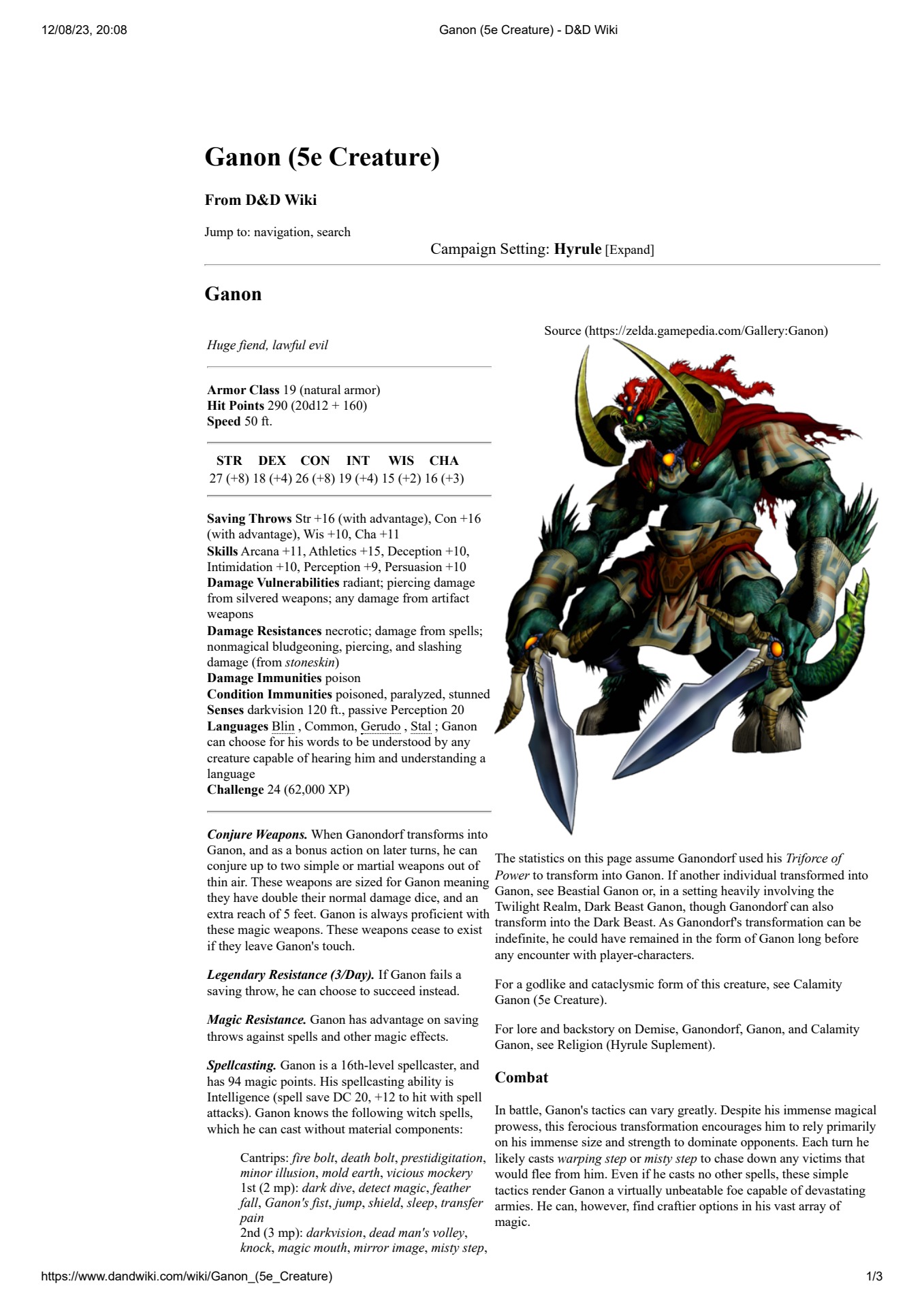 Ganon (5e Creature) - D&D Wiki - Flip eBook Pages 1-3 | AnyFlip