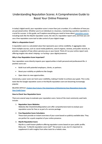 Reputation Score Website Free Reputation Scores and Beyond: A Practical Guide to Online Image ...
