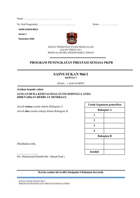 Sains Sukan Tingkatan 6  966 Suk Pel Sains Sukan Stpm Baharu  Posted