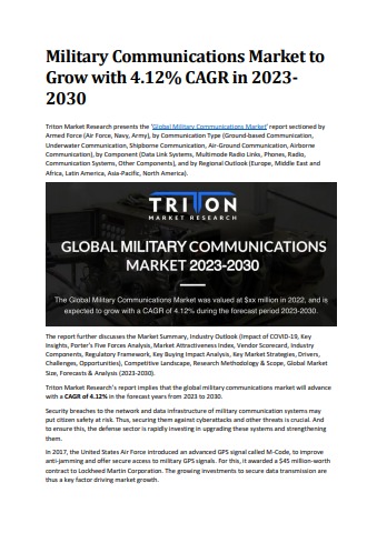 Military Communications Market to Grow with 4.12% CAGR in 2023-2030