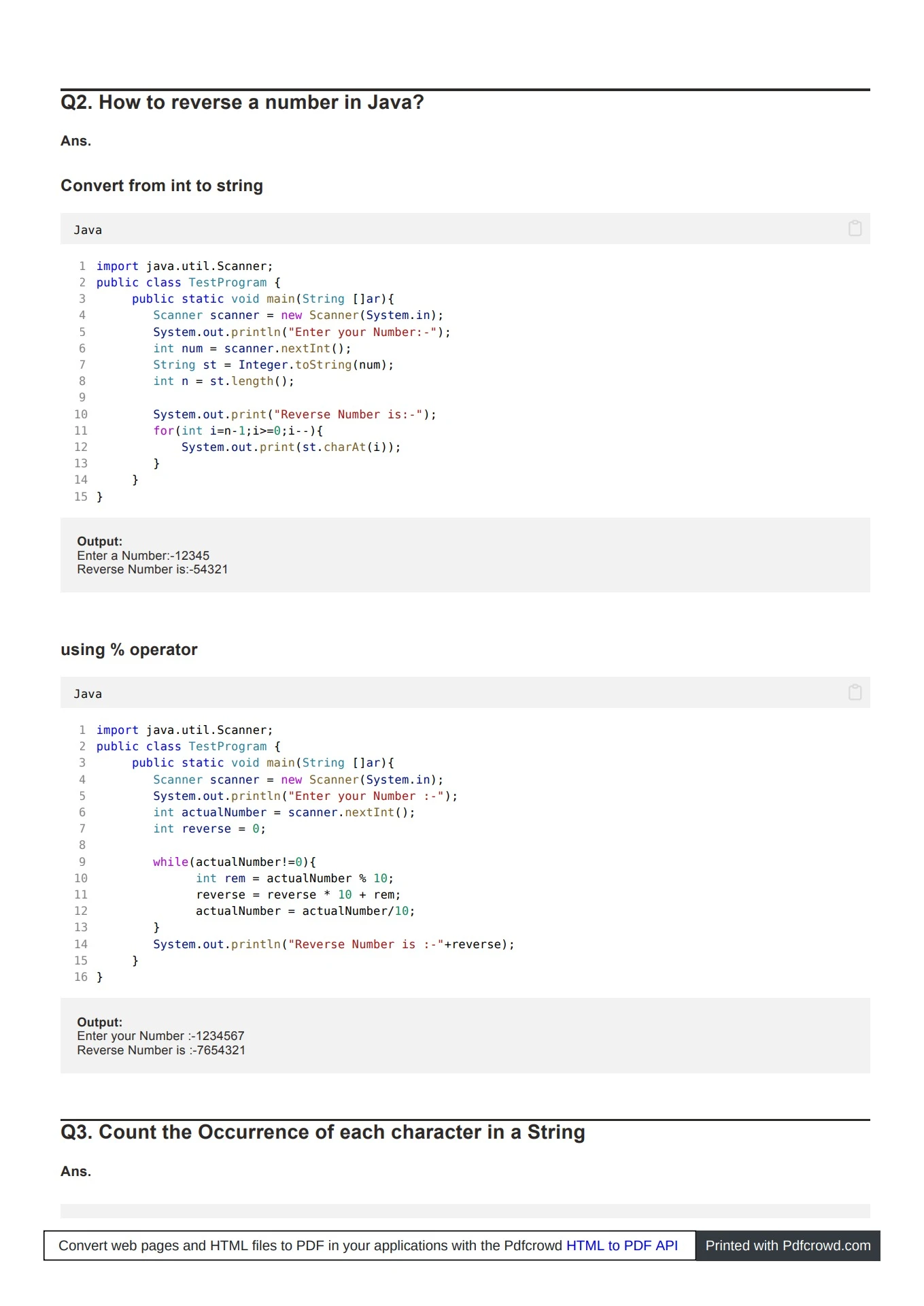 Java programs asked in interview for automation tester.