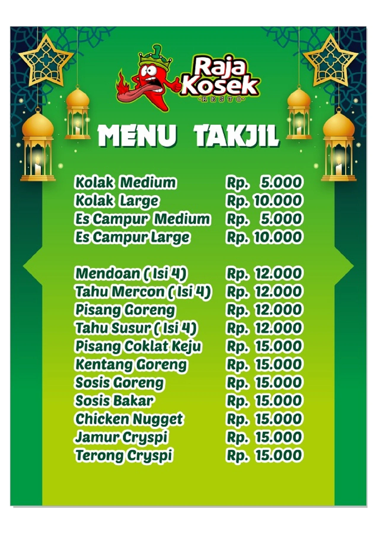 Menu Raja Kosek Raja Kosek