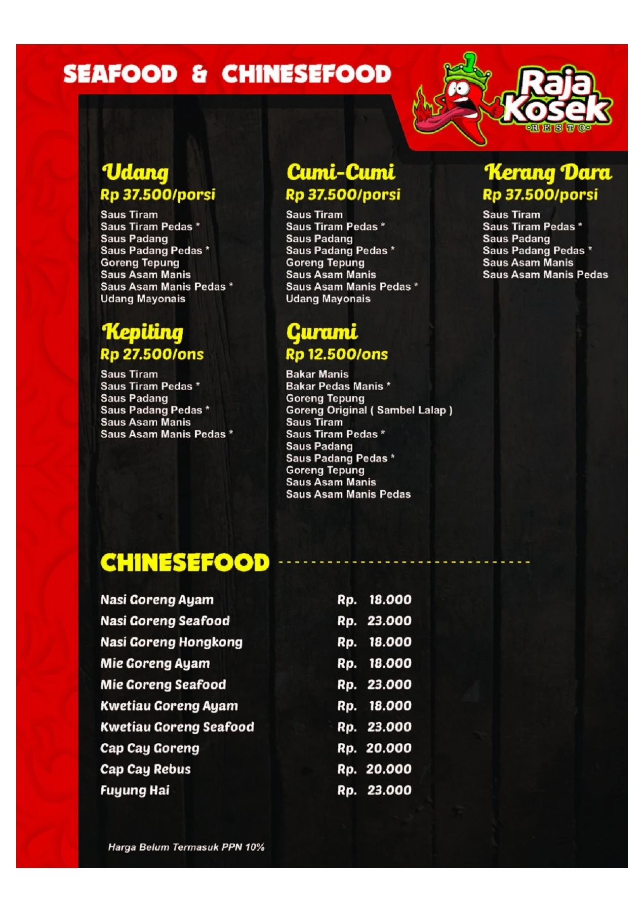 Menu Raja Kosek Raja Kosek