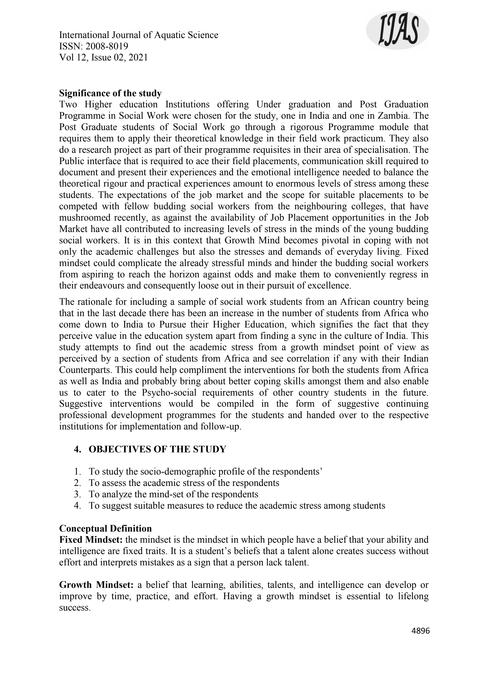 Ijas Abstract IJAS_Volume 12_Issue 2_Pages 4894-4908