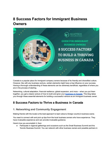 8 Success Factors for Immigrant Business Owners - Matrix Venture Studio ...