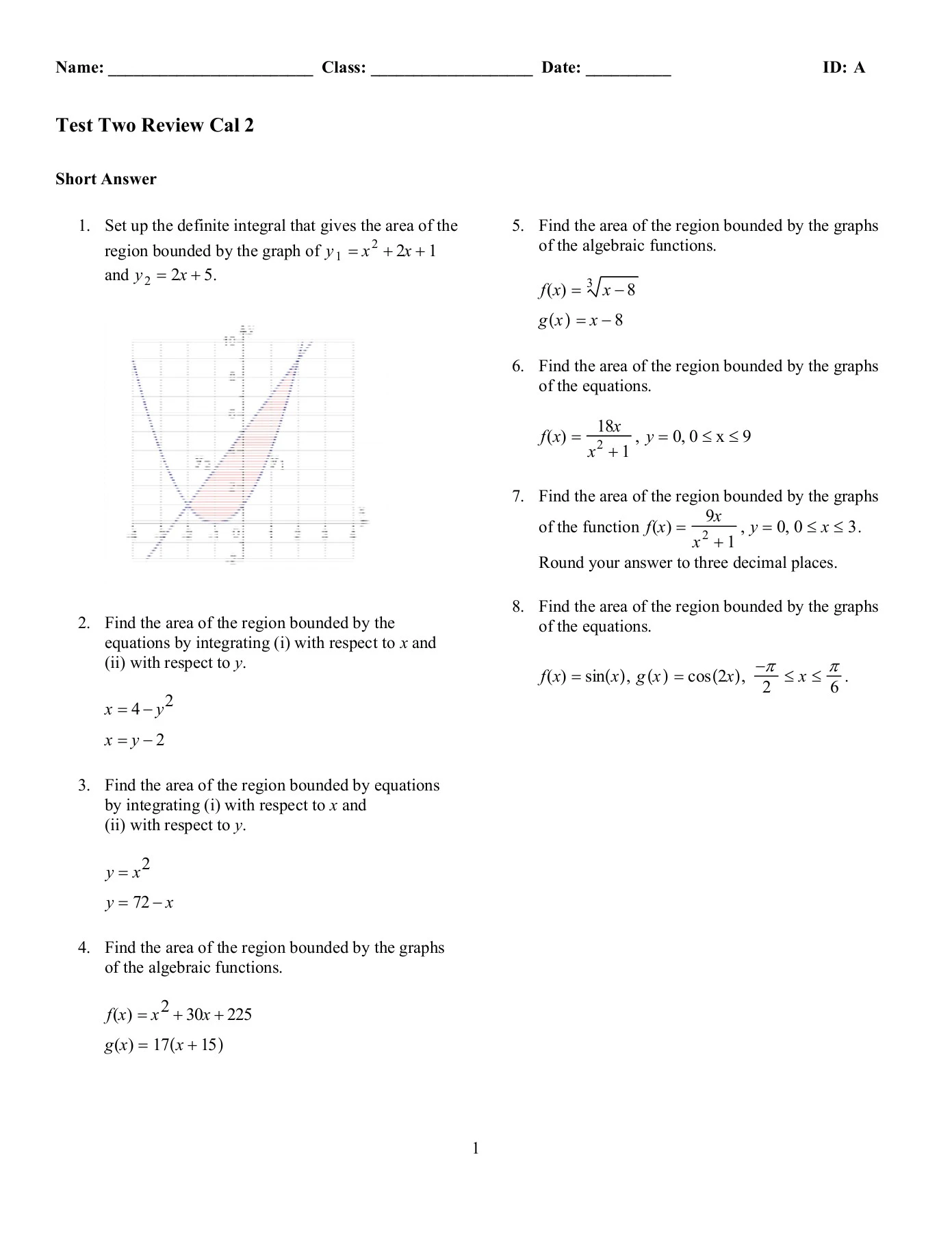 Test Two Review Cal 2 - Houston Community College
