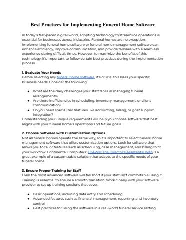 Best Practices for Implementing Funeral Home Software - continental ...