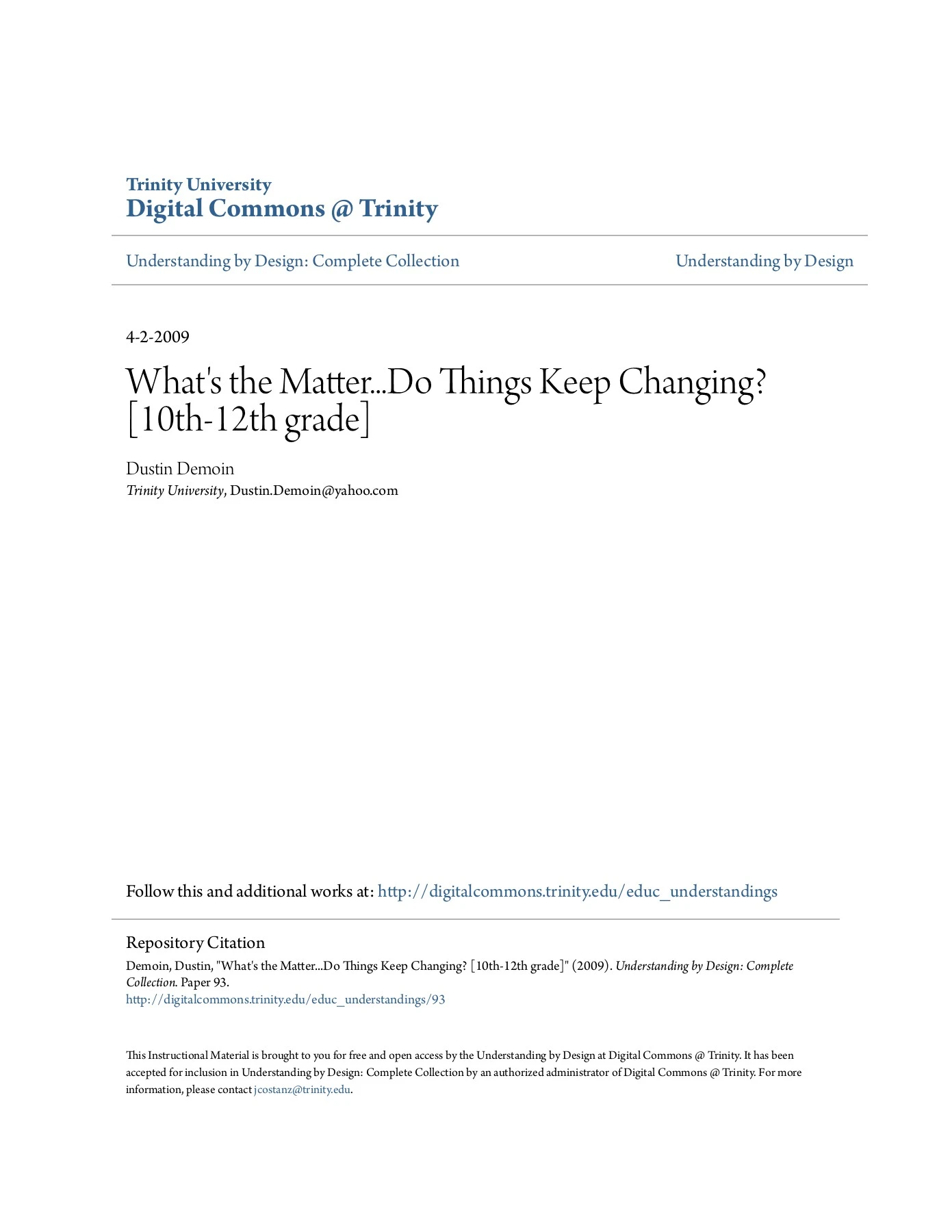 What's the MatterDo Things Keep Changing? [10th-12th grade]