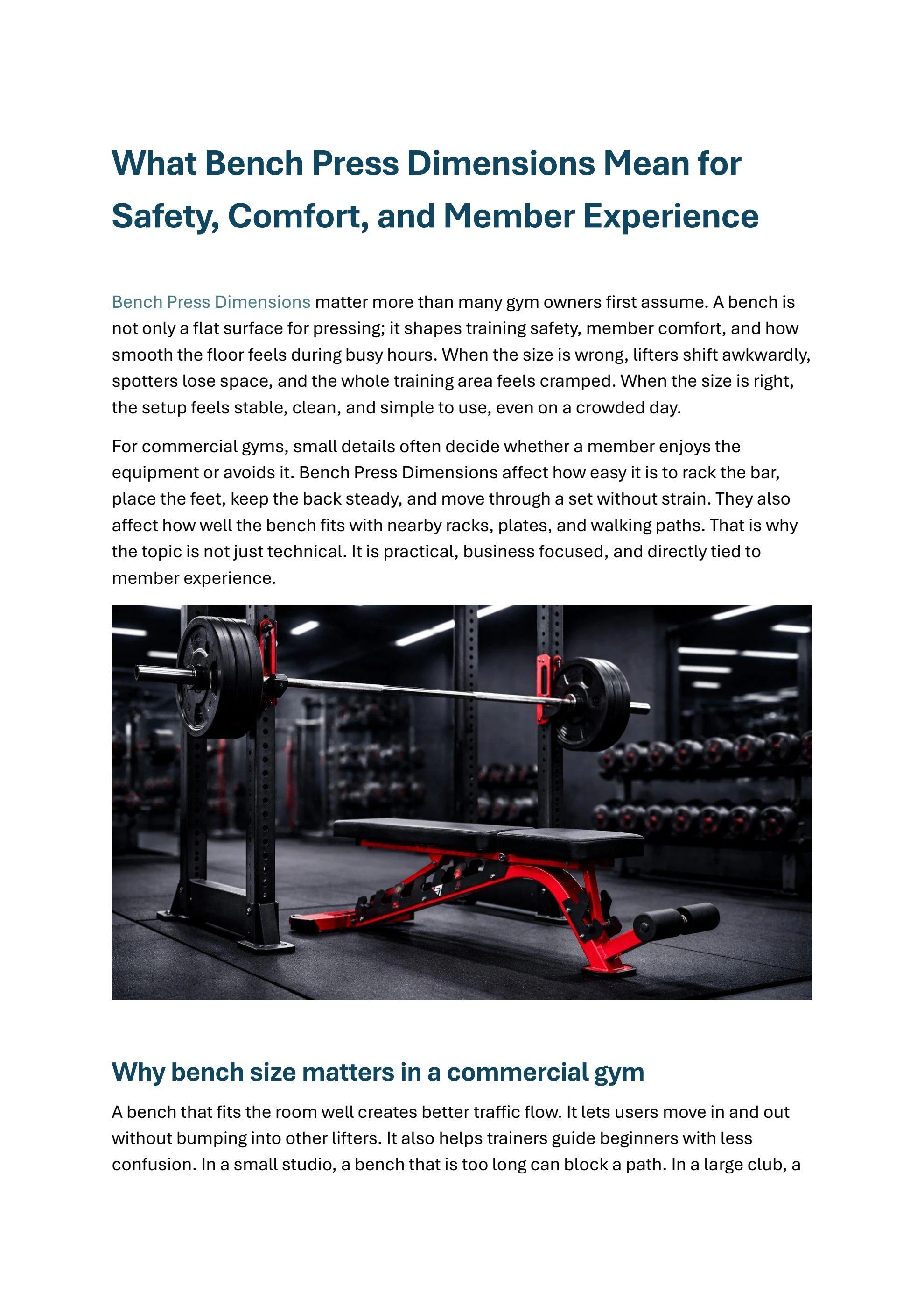 What Bench Press Dimensions Mean for Safety, Comfort, and Member Experience