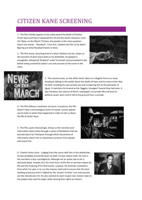 Citizen Kane Screening - Questions