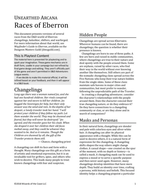 Unearthed Arcana: Eberron Races