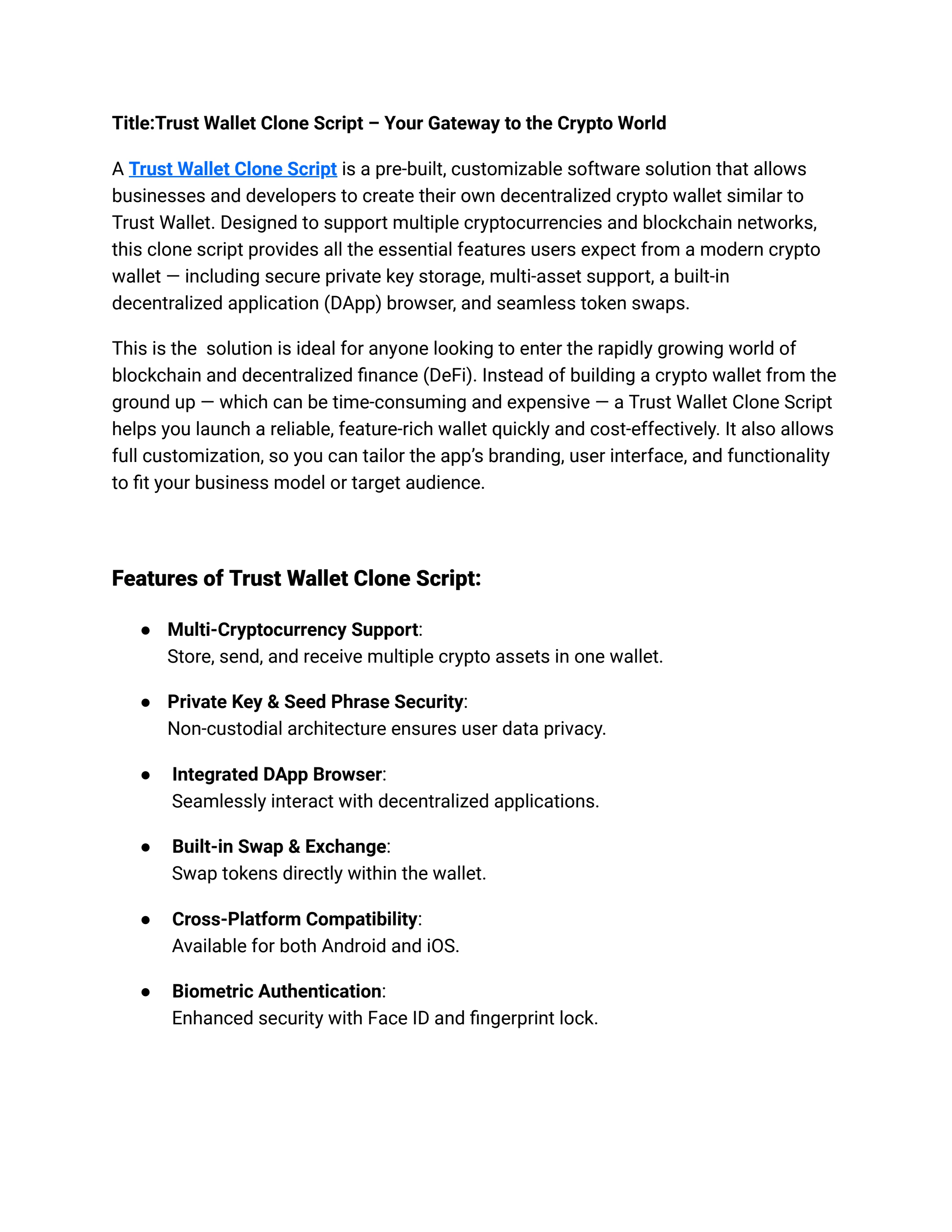 Trust Wallet Clone Script – Your Gateway to the Crypto World