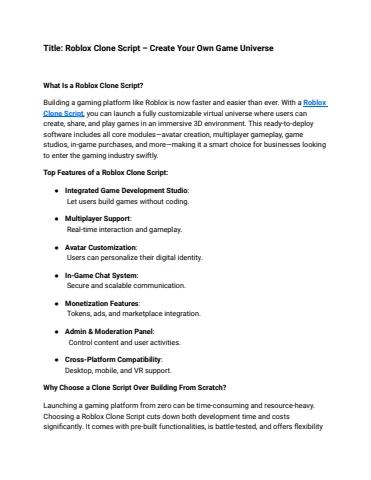 Roblox Clone Script – Create Your Own Game Universe