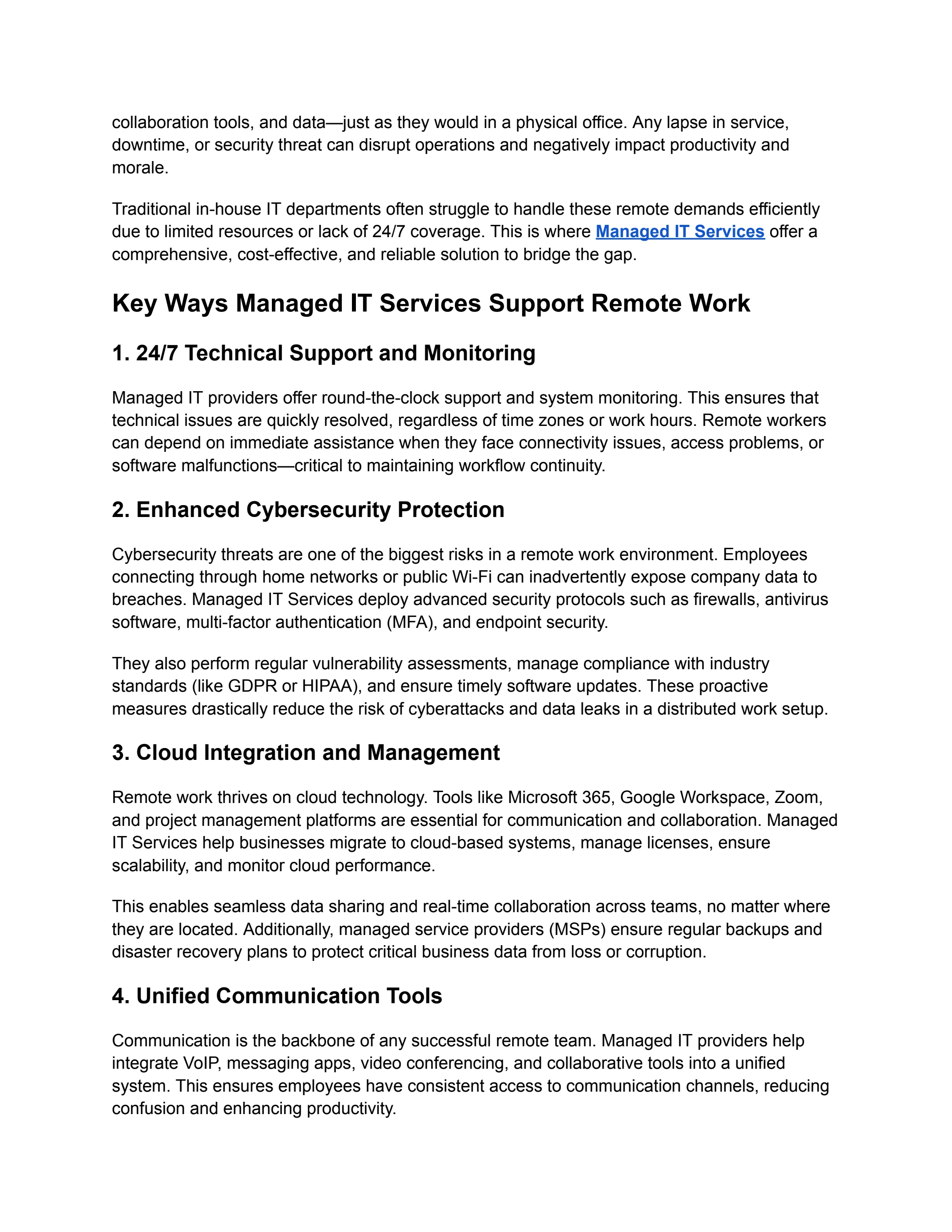 The Role of Managed IT Services in Supporting Remote Work
