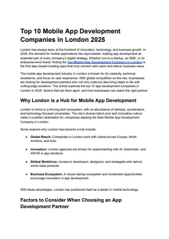 Top 10 Mobile App Development Companies in London 2025