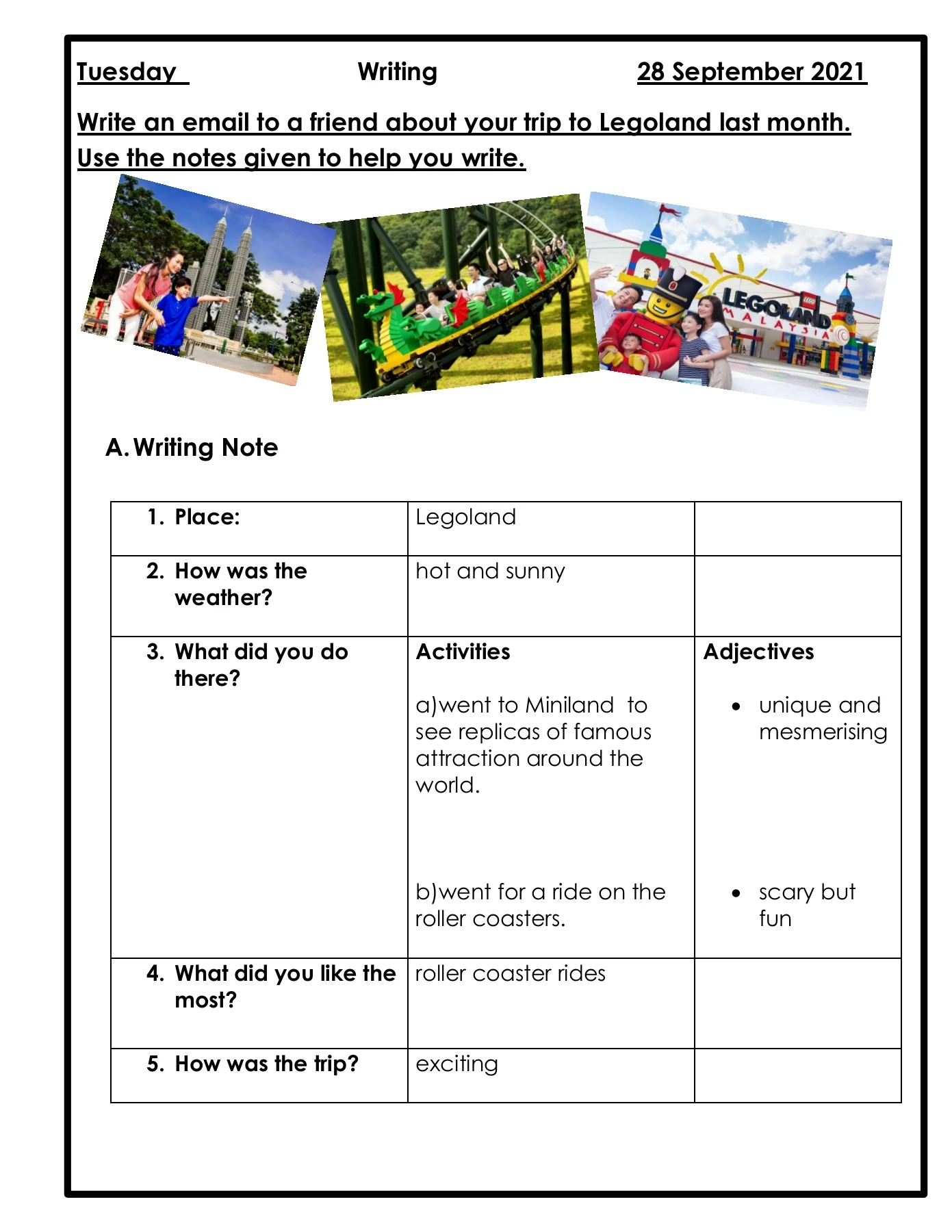 WEEK 16 UNIT 3 YEAR 4 EMAIL WRITING ABOUT A TRIP