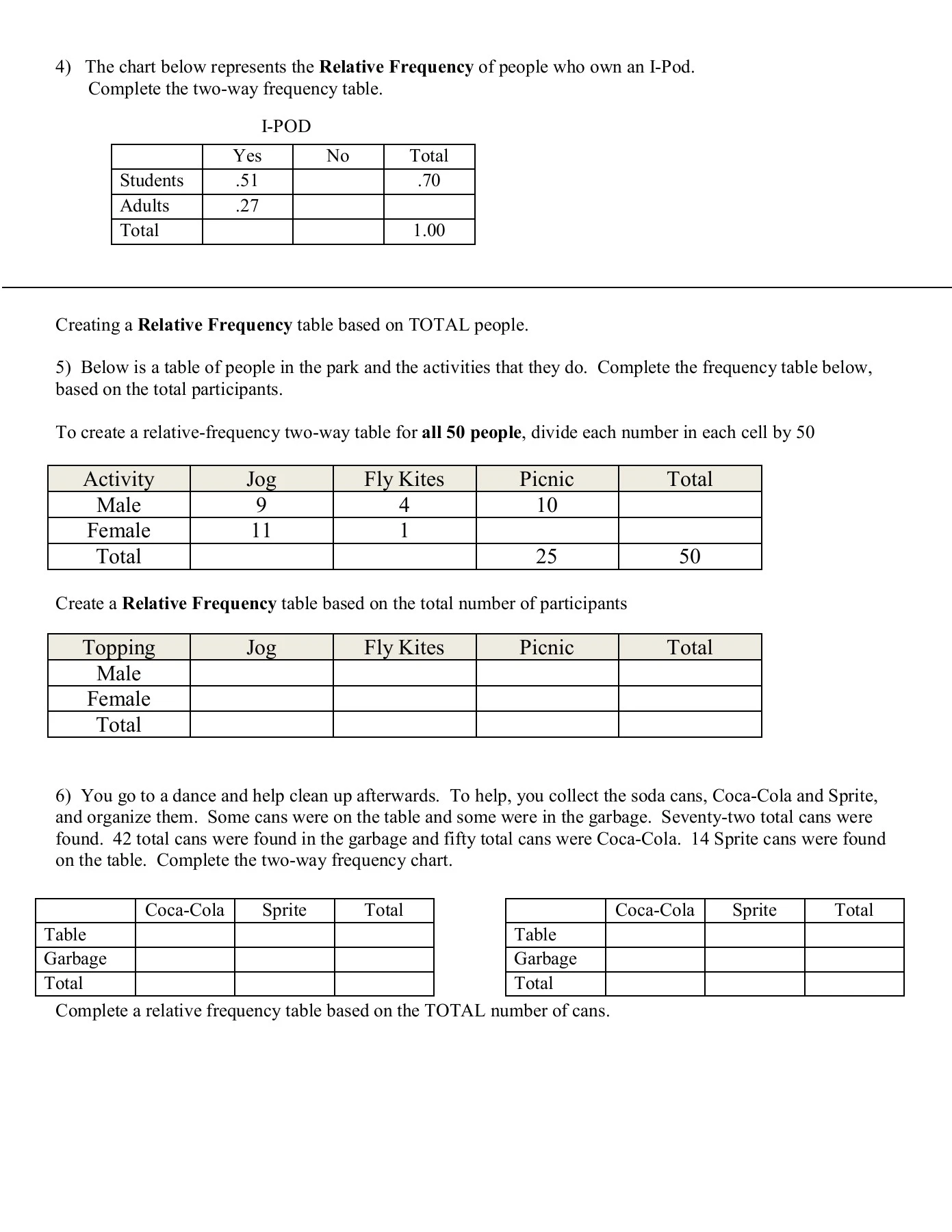 Frequency Tables Guided Notes and Practice