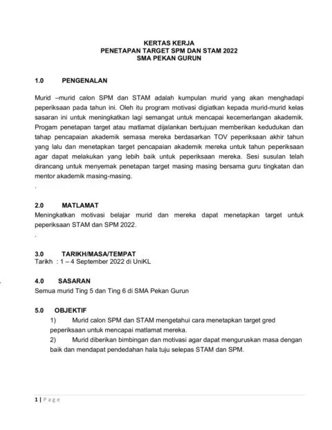 Kertas Kerja Penetapan Target SPM STAM 2022