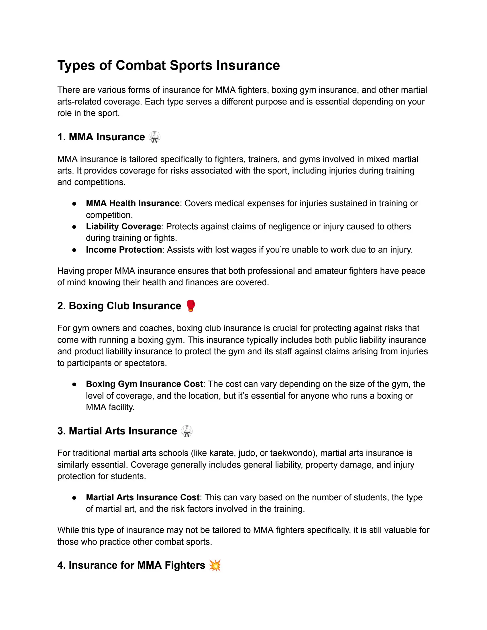 Fight Club Insurance Combat Sports Insurance