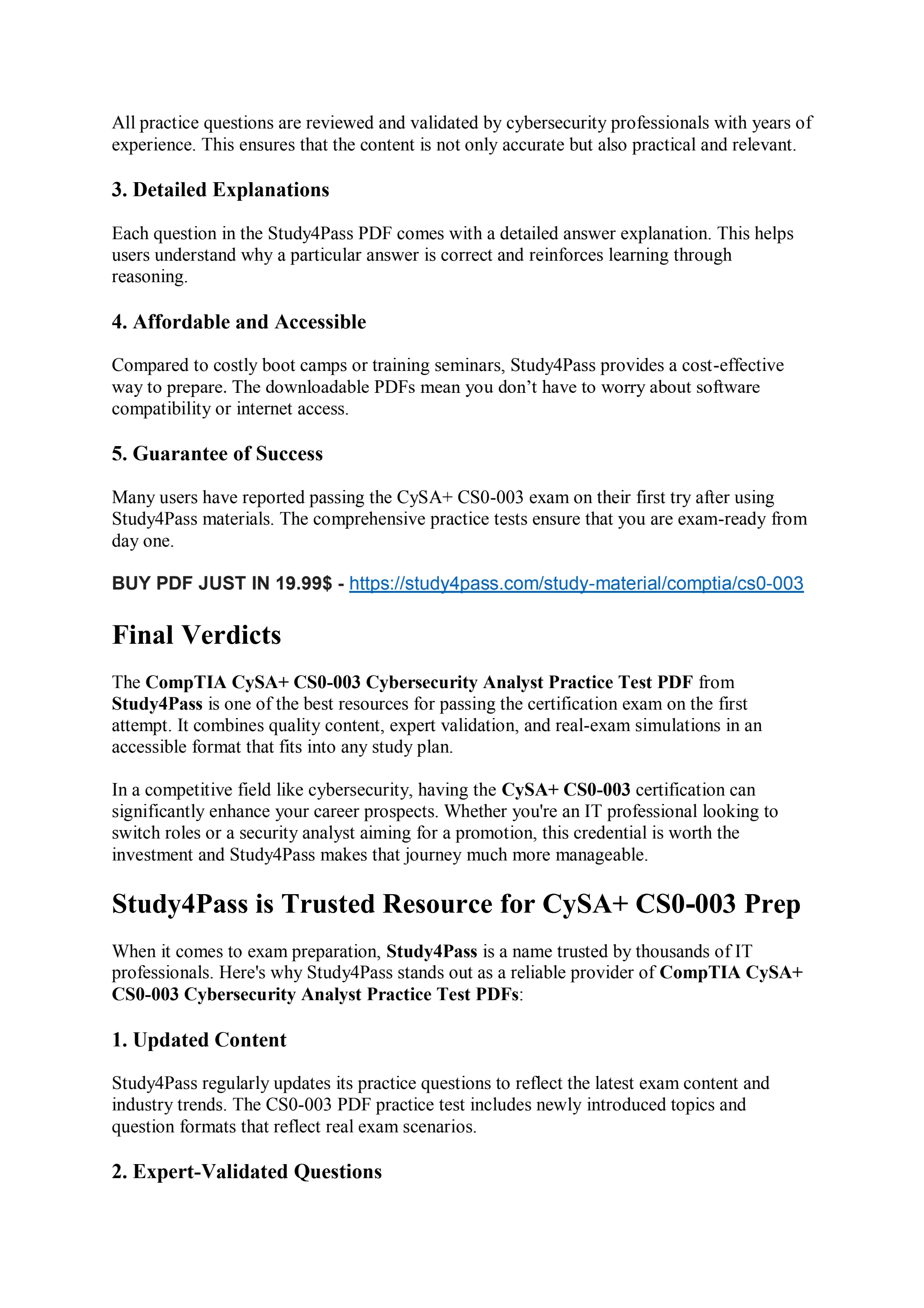Study4Pass CS0-003 Practice Test PDF