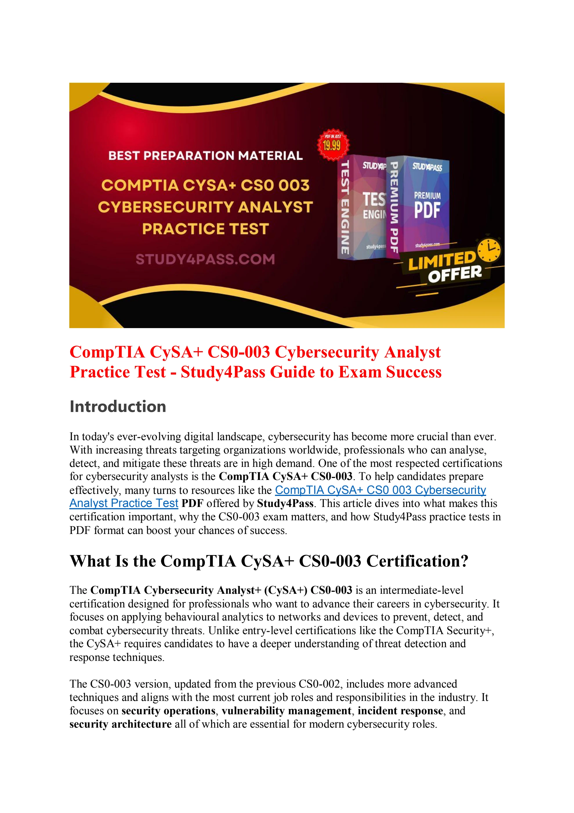 Study4Pass CS0-003 Practice Test PDF