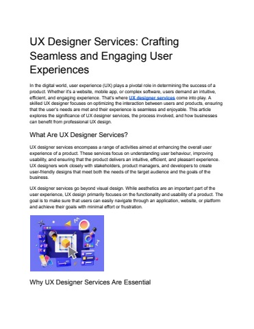 UX Designer Services: Crafting Seamless and Engaging User Experiences ...