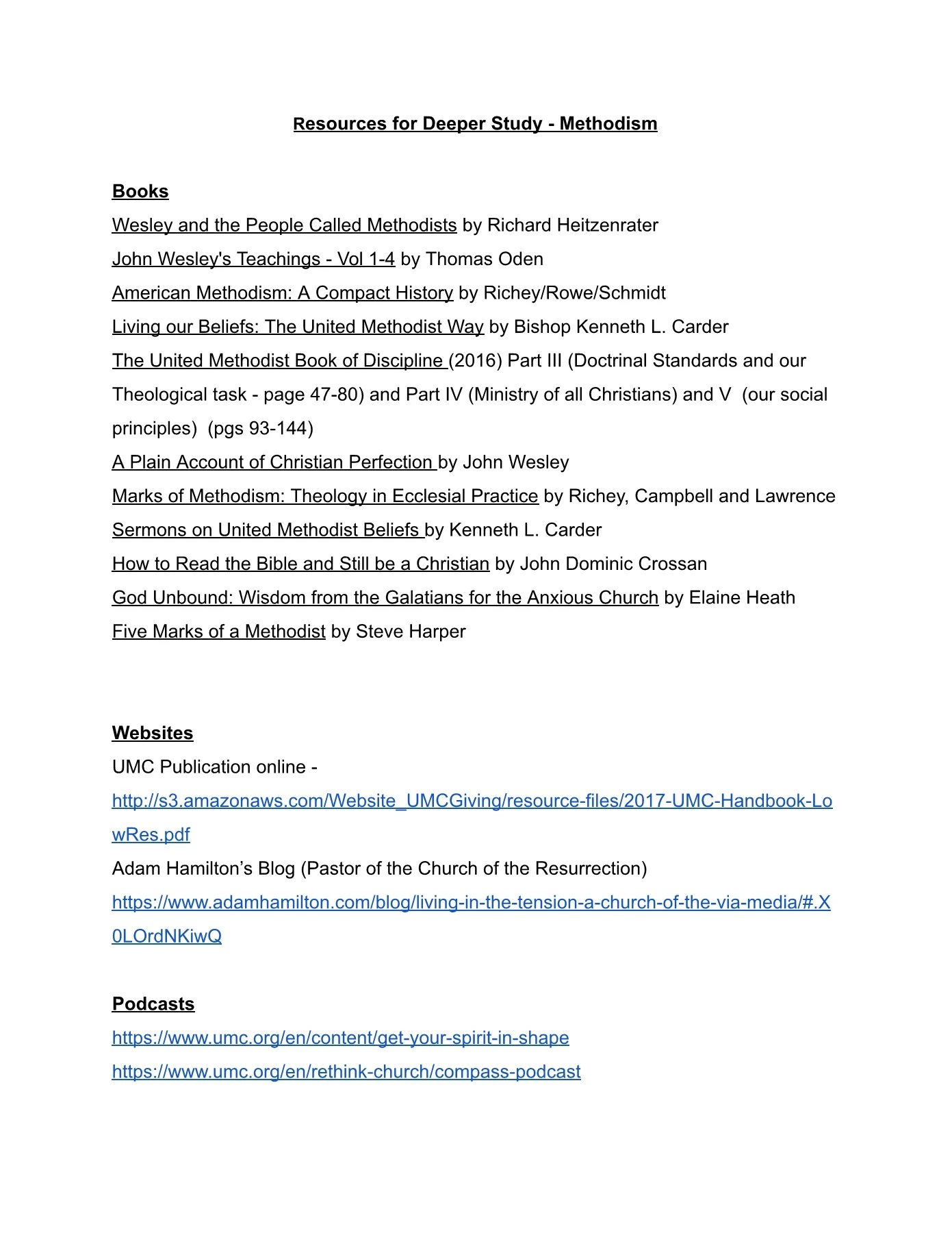 Methodist Paper Work Resources for Deeper Study - Methodist Beliefs - Google Docs
